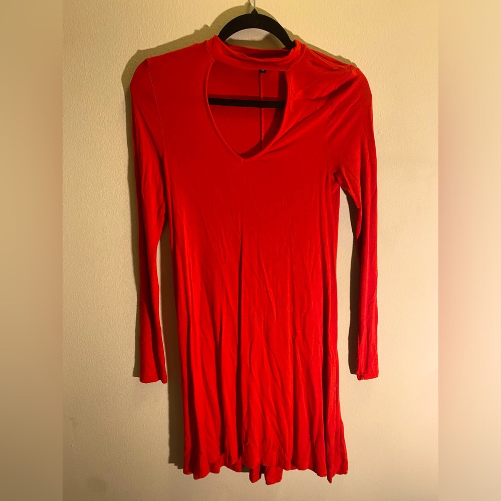 Cherry red long sleeve dress with cutout. Size XS